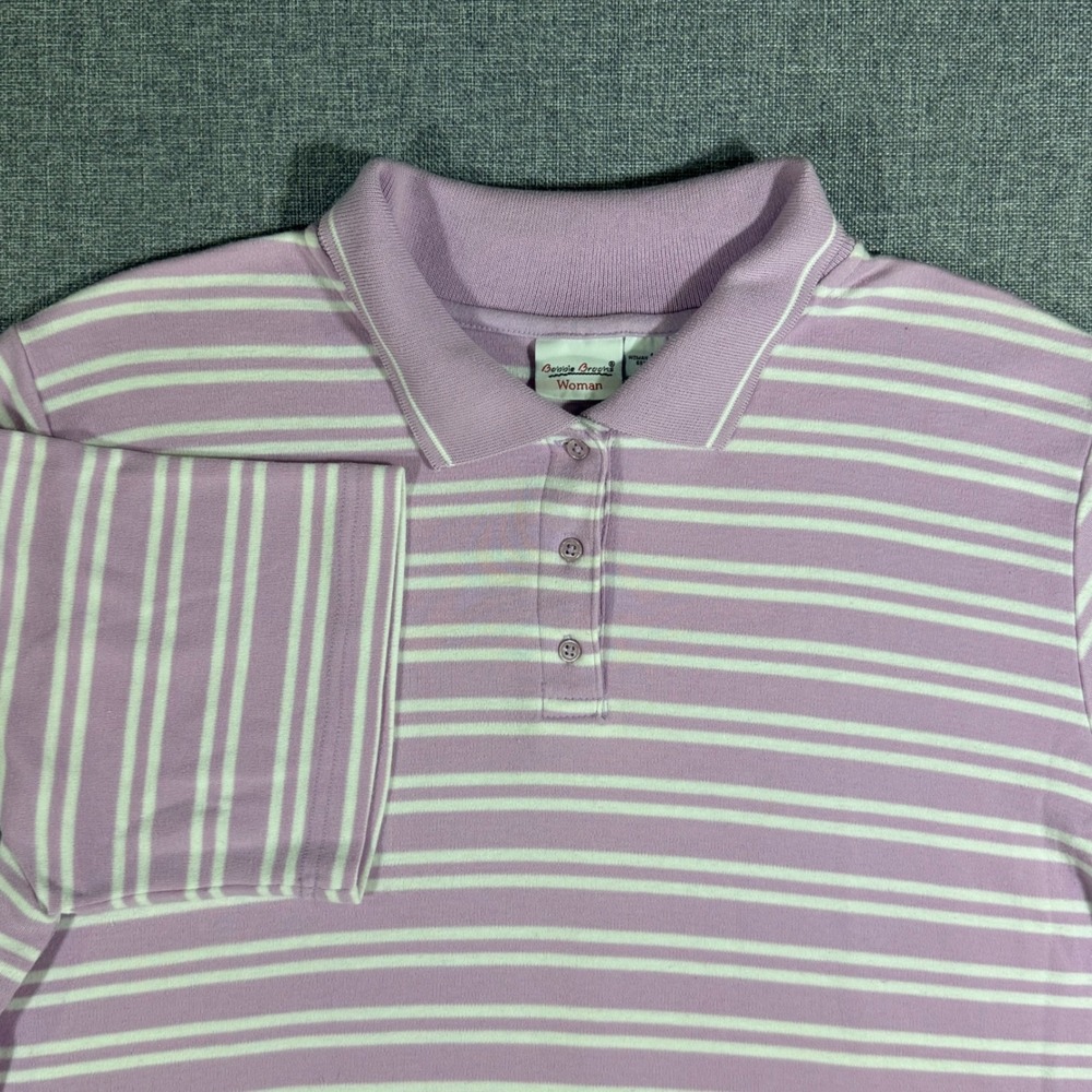 VTG Bobbie Brooks Polo Shirt Women 14W/16W Purple Striped Preppy Coastal Grandma